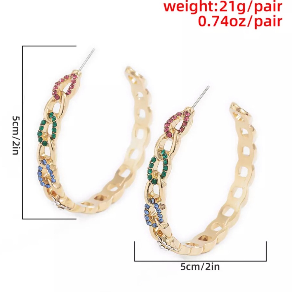 Silver Rhinestone Hoop Earrings - Picture 5 of 5
